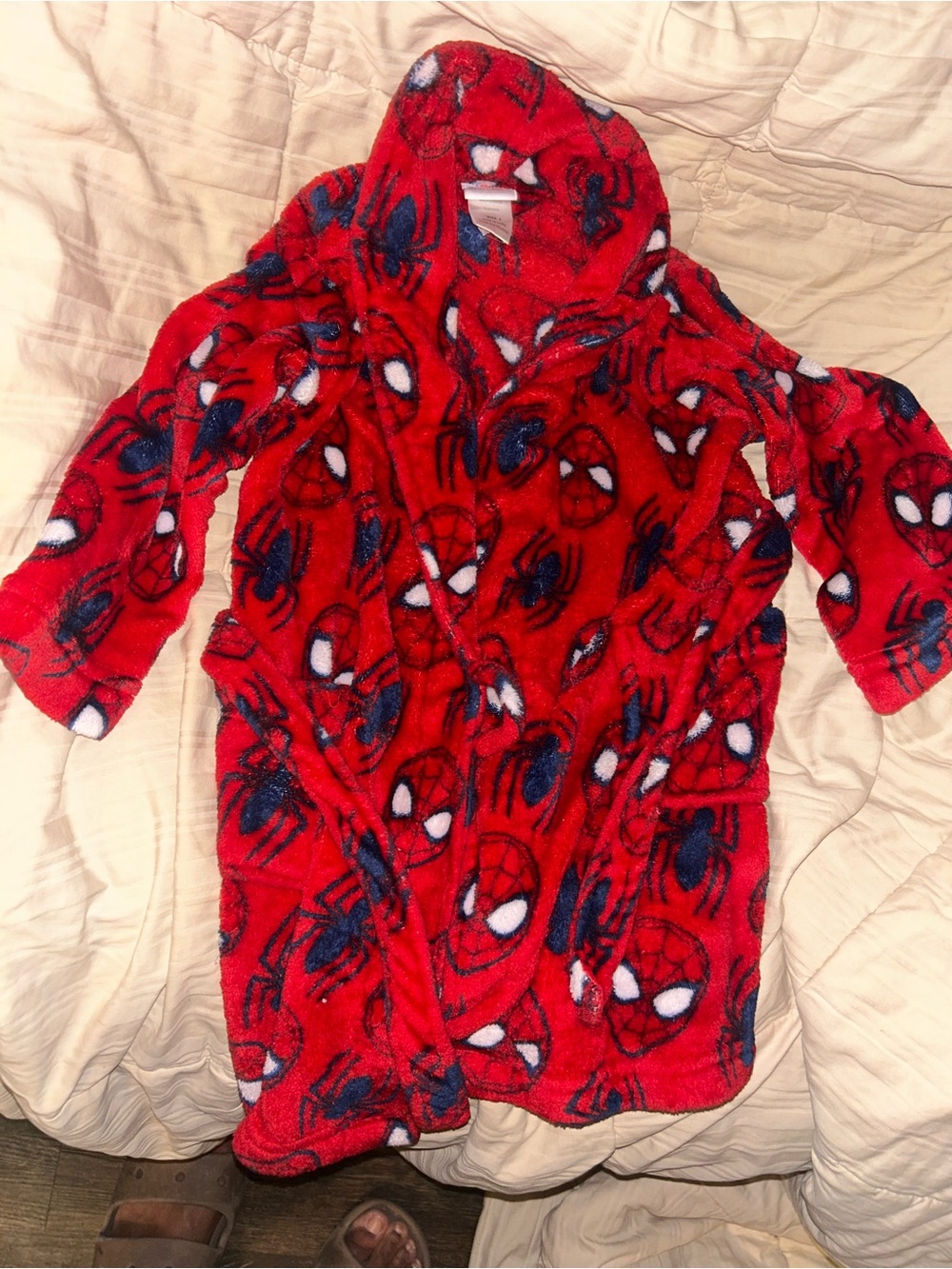 🍄3 for $10🍄 Red Spider-Man Plush Hooded Robe - Kids
